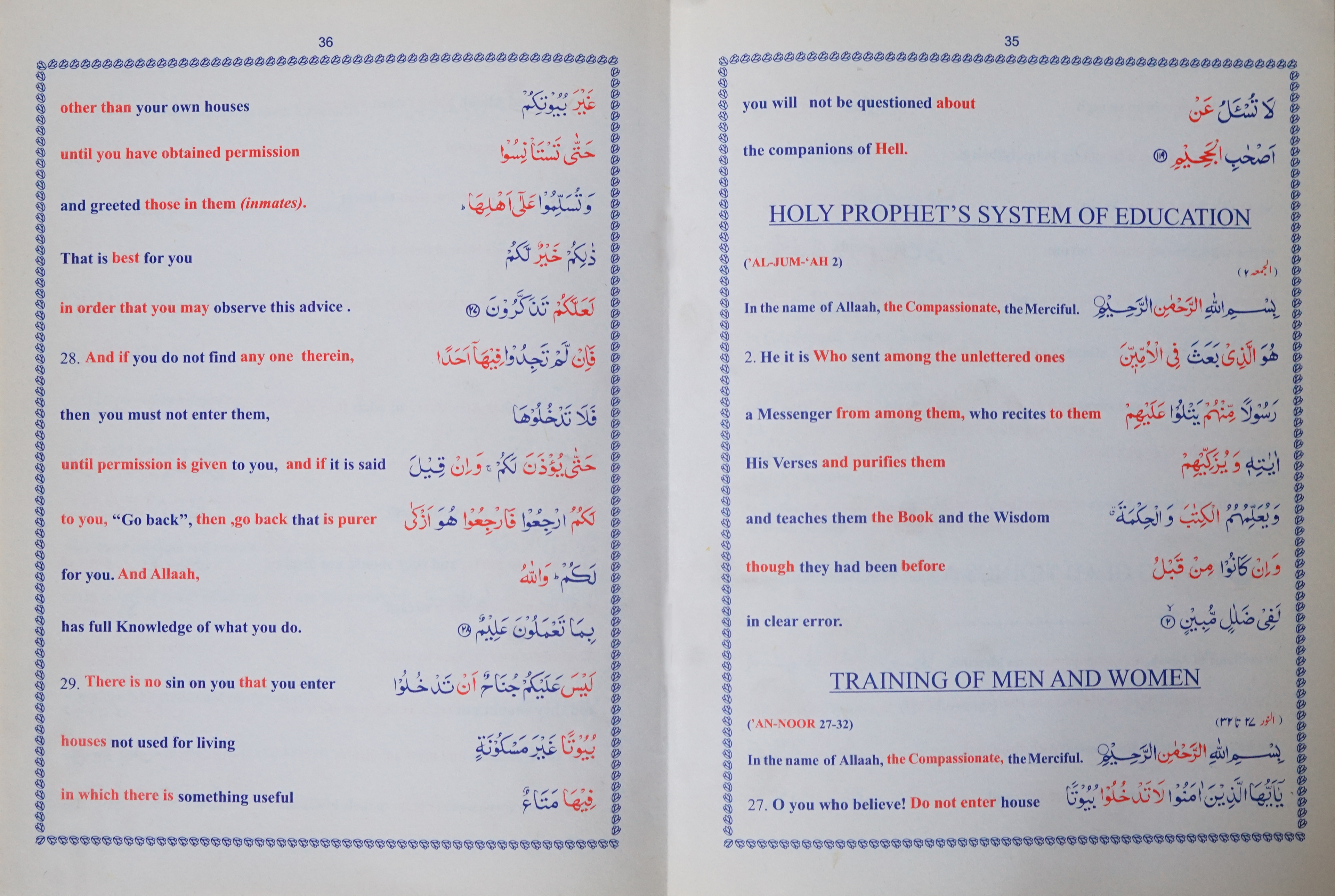 Selected Syllabus from the Holy Quraan English Translation