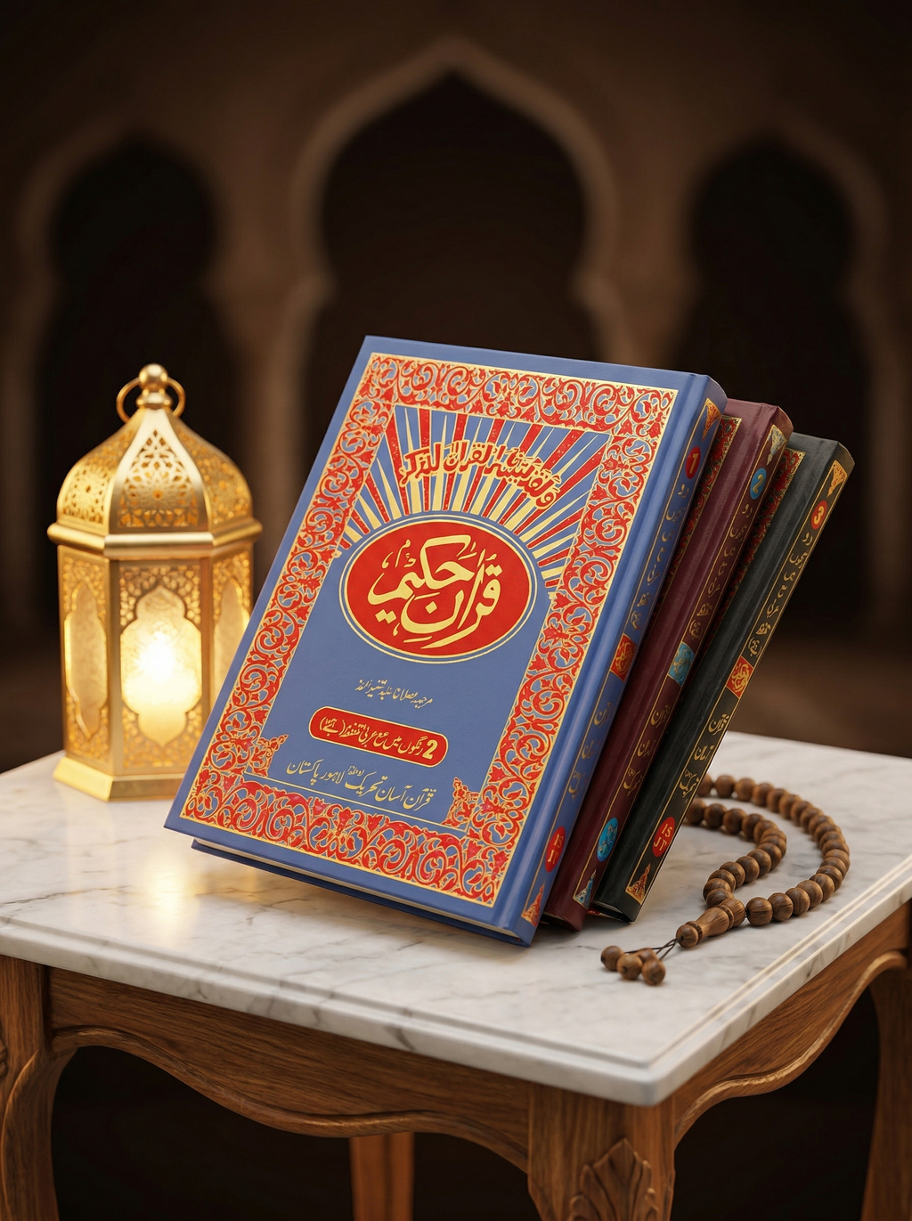 Jumbo Size Three Vol set Quran up &amp; down Layout with Urdu Translation and Urdu Pronunciation.